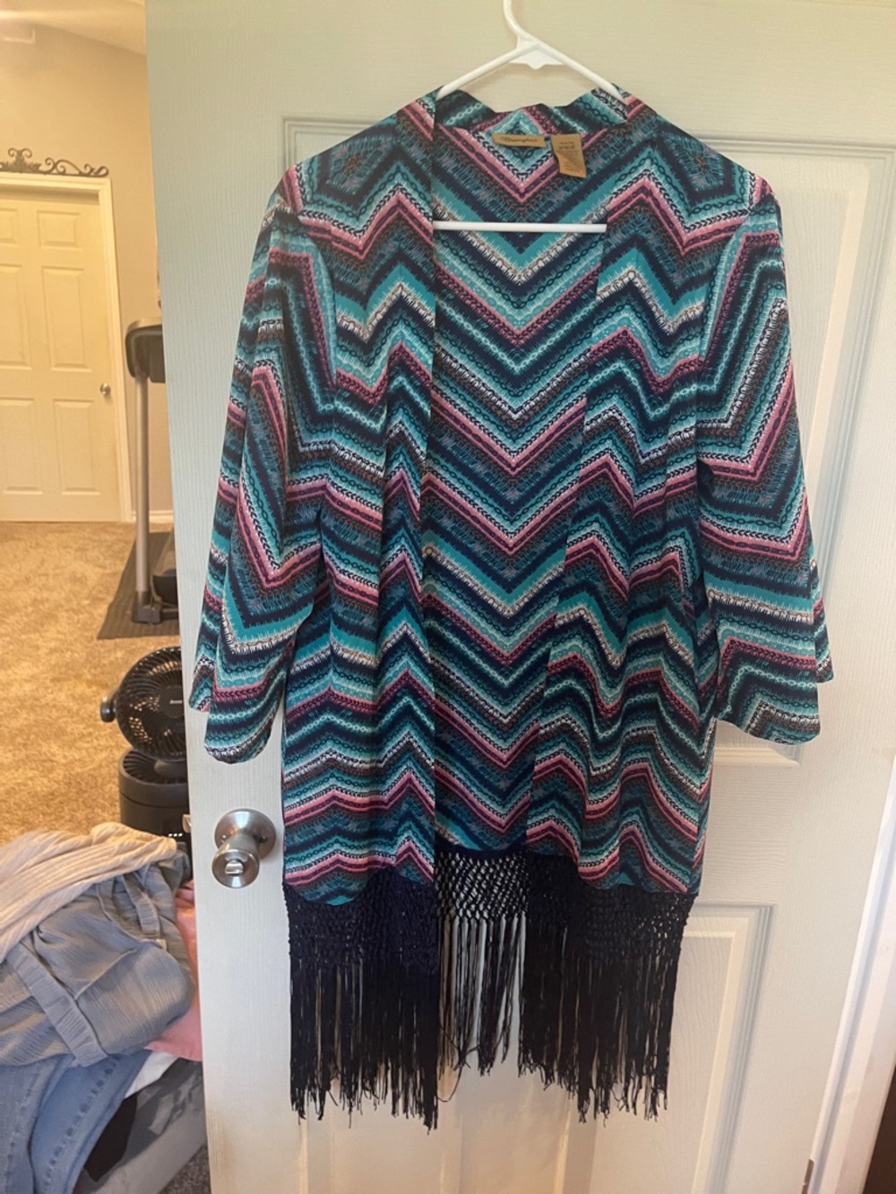 Wrangler Chevron Kimono Cardigan in Teal, Navy & Pink